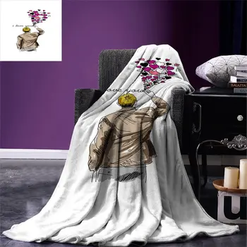 

I Love You Throw Blanket Romantic Comic Male Character Writing Declaration of Love with Valentines Heart Warm Blanket for Bed