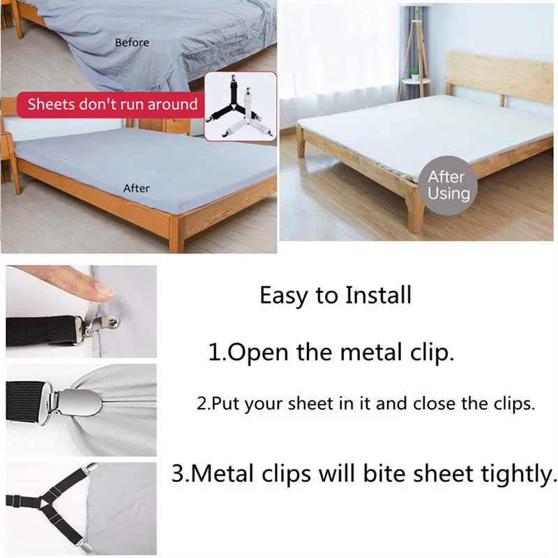 4pcs Triangle Bed Sheet Mattress Elastic Fastener Grippers Clip Holder Suspender 