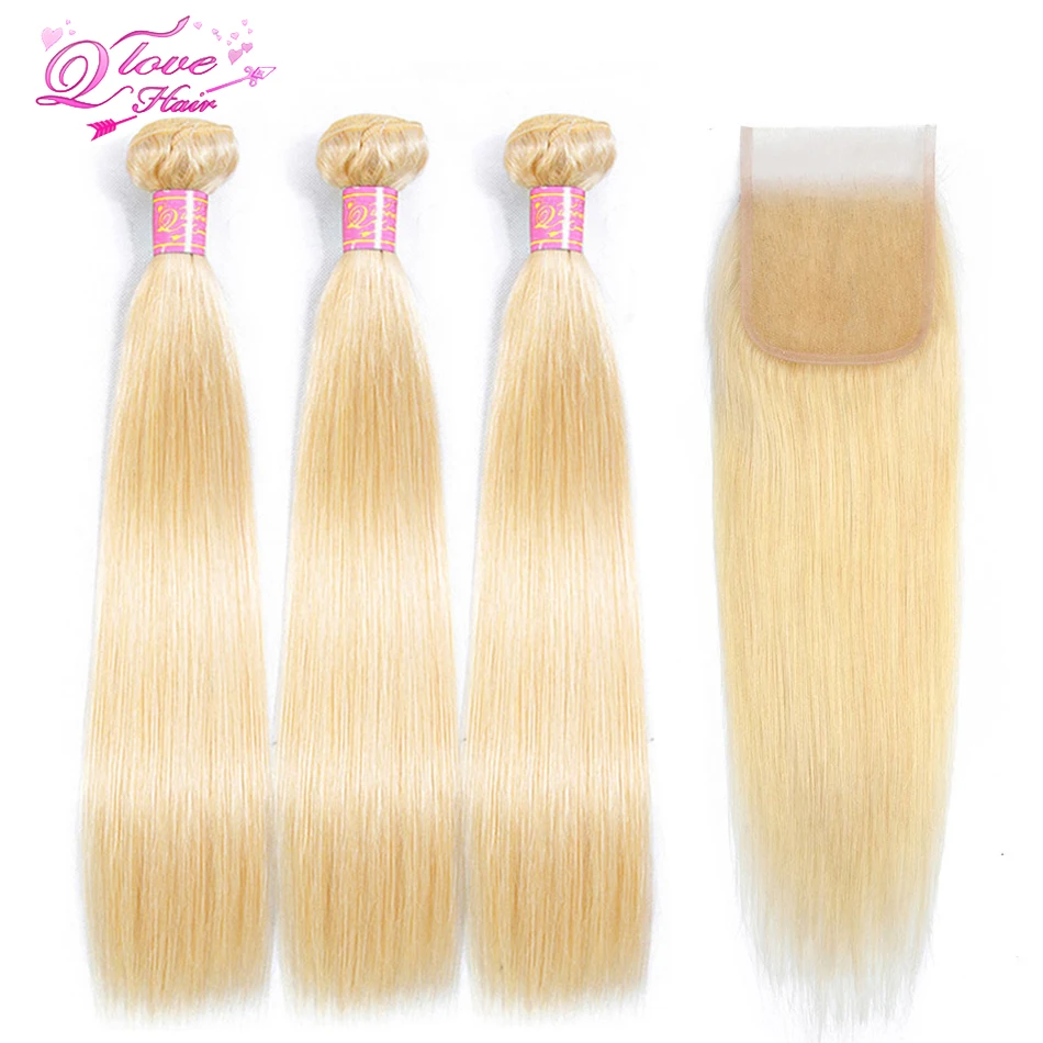 Queen Love Hair 613 пряди с закрытием Remy человеческие вплетаемые волосы для наращивания Малазийские Волосы блонд 3 пряди с закрытием