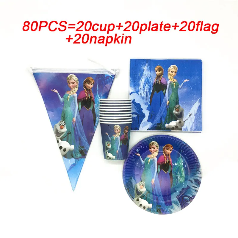 

80PCS Disney Princess Frozen Party Tableware Set Paper Cup Napkin Plates Girls Favor Happy Birthday Party Decorations Supplies