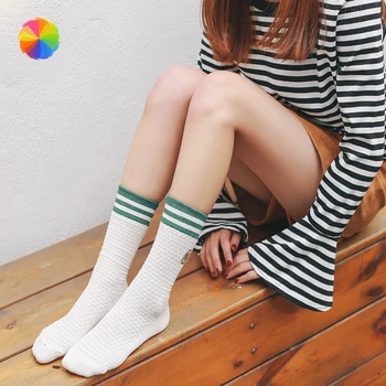 

Women Harajuku Designer Retro Short Socks Funny Cute Japanese Girls Cotton Loose Striped Crew Cartoon Socks