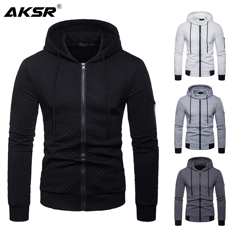 

AKSR Men's Hoodie Sweatershirt Coat Spring and Autumn New Fashion Hit Color Lattice Design Solid Color Slim Zipper Men's Jacket