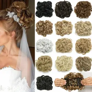 S-noilite эластичная резинка чистая кудрявая шиньон с двумя пластиковыми расческами Updo покрытие волос пучок афро шиньон волос Синтетический шиньон - изображение