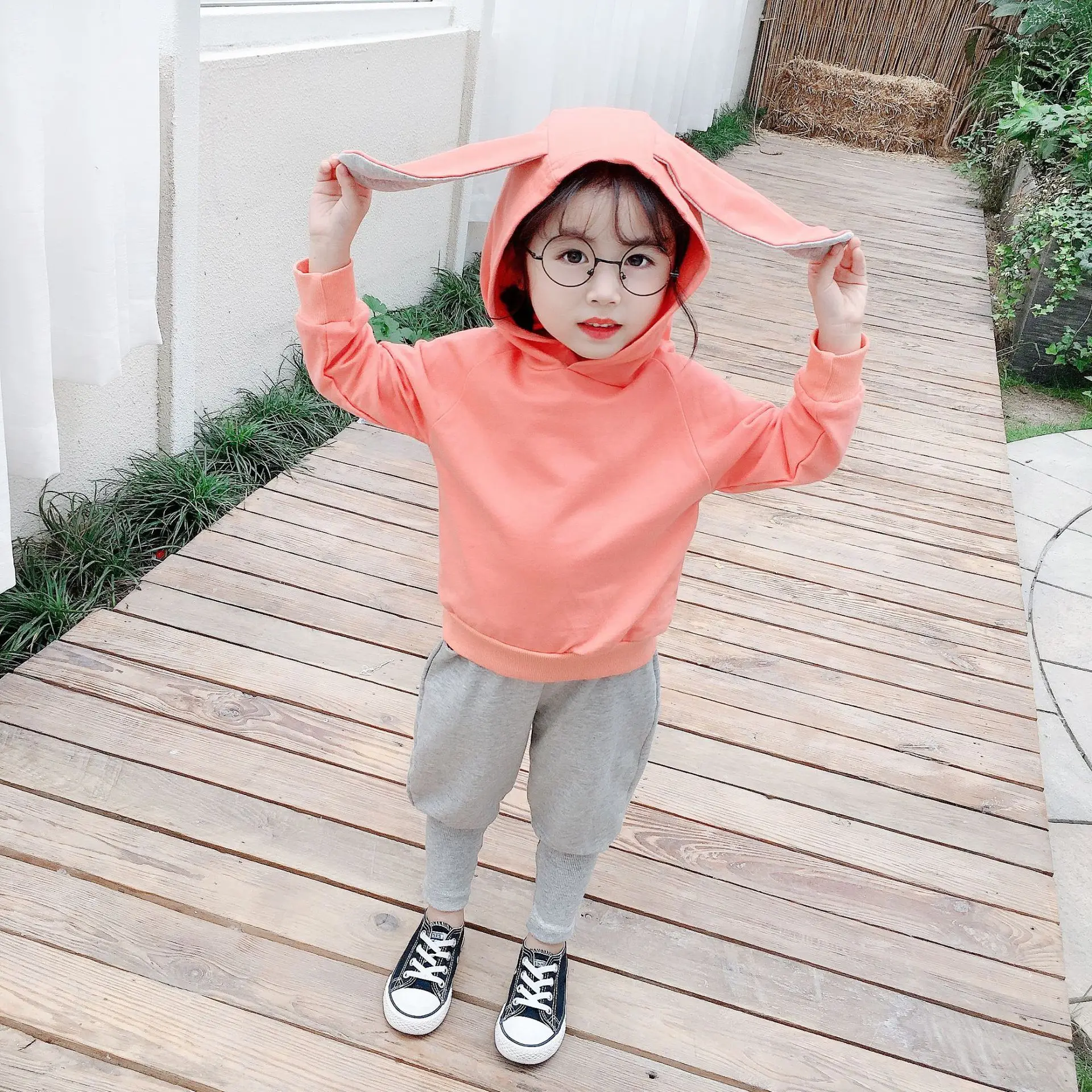 

2019 Autumn Clothing New Style Korean-style Childrenswear Girls Rabbit Eared Two-Piece Set CHILDREN'S Suit
