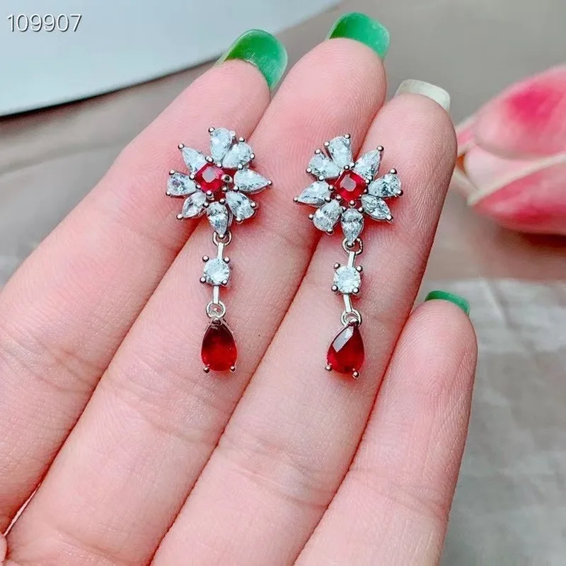 

Поддержка ing обнаружения 925 пробы серебро с натуральным Рубином, женские серьги Поддержка обнаружения