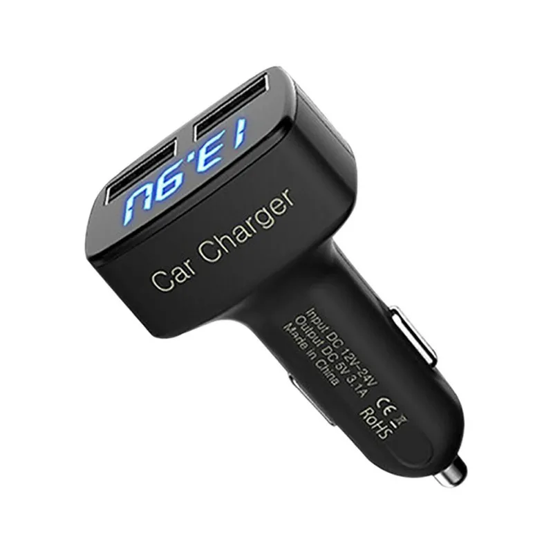 New Dual USB Car Charger DC5V 3.1A USB with Voltage/Temperature/Current Meter Tester Adapter