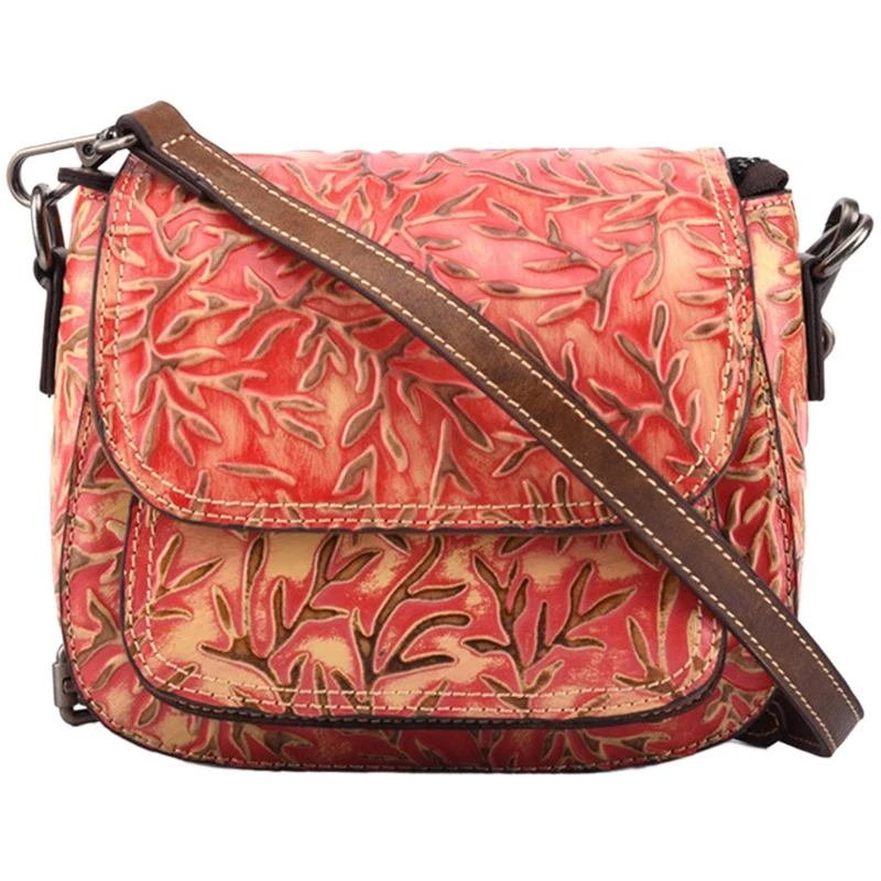 

Vintage Casual Hand-Brushed Fashion Diagonal Cross Bag Personalized Embossed Top Layer Leather Pouch