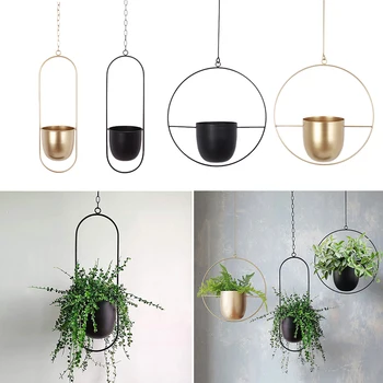 

1pcs Flower Pot Iron Hanging Flower Pot Decorative Swinging Flower Basket Wall Hanging Flower Plant Pot Seedsplants 2020