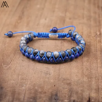 

6mm Round Natural Labradorite Lapis Stone Beads Handmade Woven Knotted Bracelet Women Boho Rope Bracelet Jewelry N0346AMAD