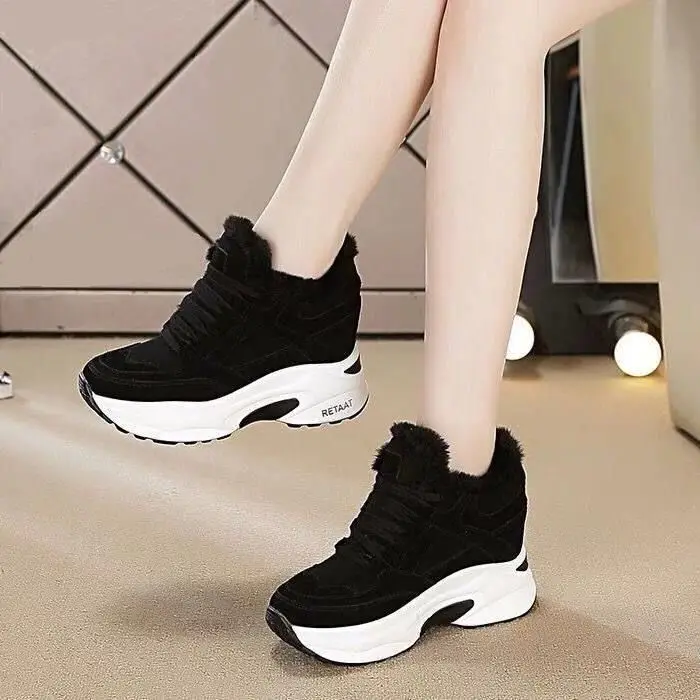 

2020 new Winter Wedge Patchwork Faux Fur Fashion Women Shoes Woman Boots Platform Warm Snow Femme Ladies Boot Black GRAY