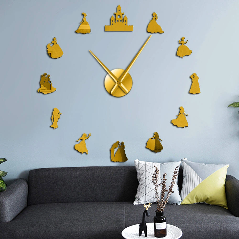 Prince N Princess Castle Silhouettes Giant Diy Wall Clock Girls Room Wall Art Decor Frameless Fairy Tale Big Time Wall Watch Wall Clocks Aliexpress