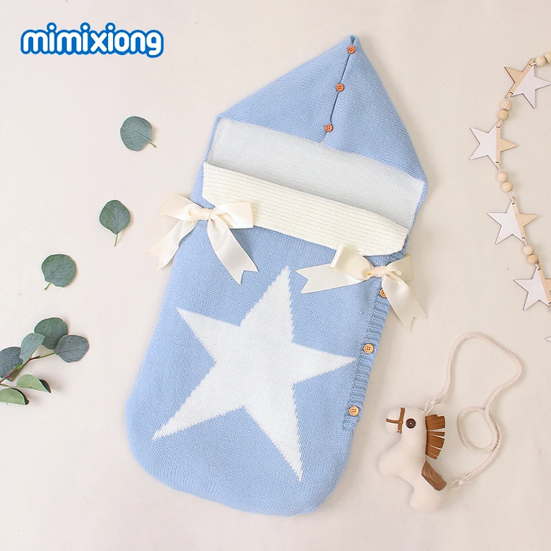 Baby Sleeping Bags Stroller Knitted Envelopes for Newborns Infant Swaddle Wrap Sleep Sacks Five Star Autumn Grey Winter Blankets