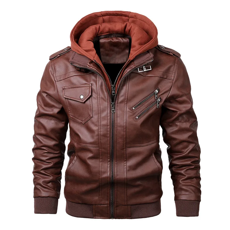 

Europe And America PU Leather Jacket-Take off Hat Autumn Coat