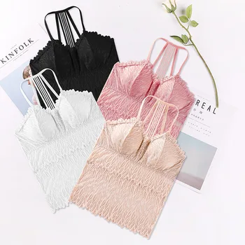 

Fancy Lace Women Underwear Fashion Floral Lace Sexy Breathable No Rims With Chest Pad Bandeau Top Tank Top Ladies Camisole Bra