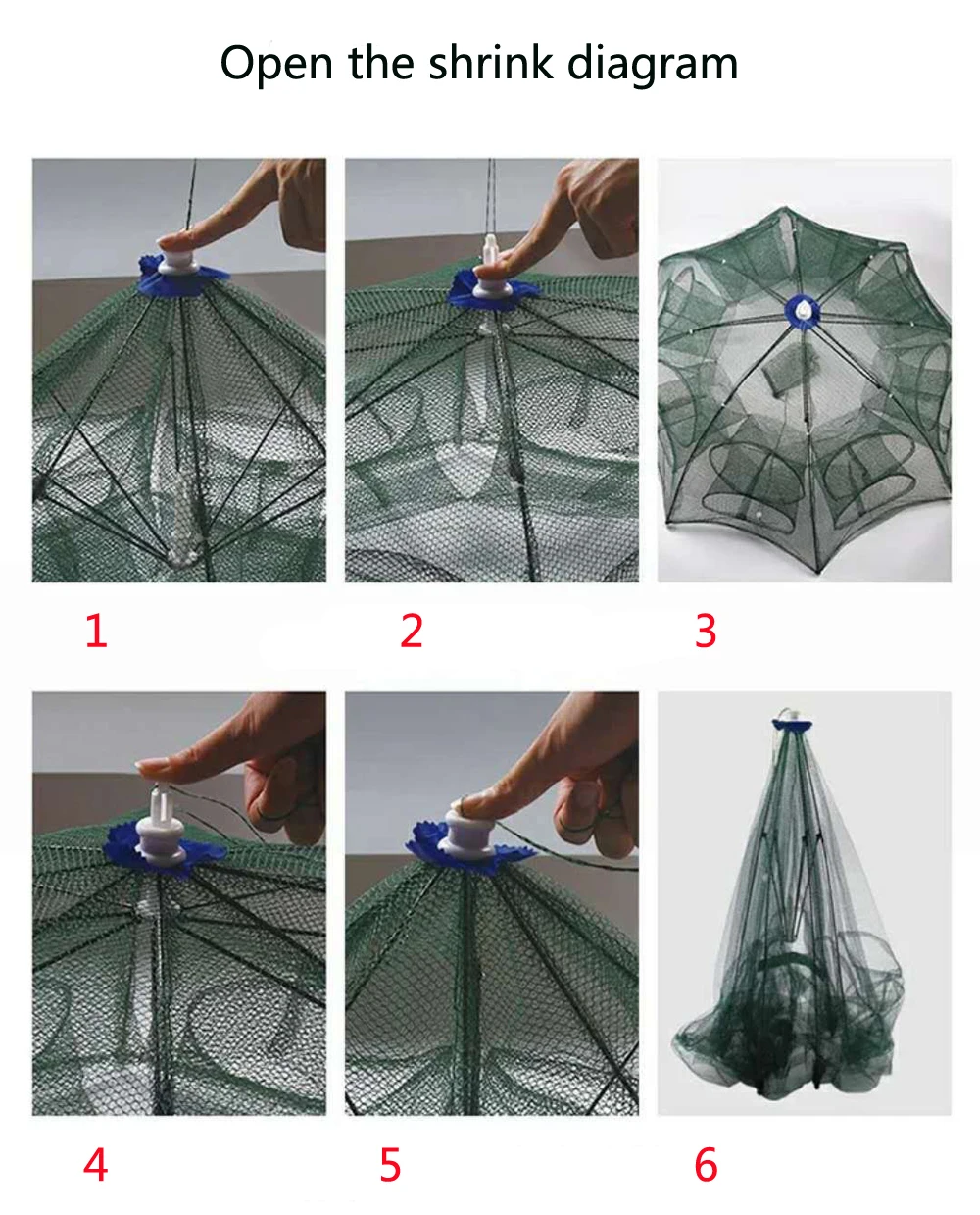 4-20 Holes Fishing Net Folded Portable Hexagon Fish Network Casting Nets  Crayfish Shrimp Catcher Tank Trap Cages Mesh Tra