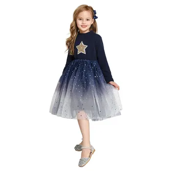 

3 4 5 6 7 8 Year Girls Dress Summer Lace Casual Dresses for Baby Girl Pentagram Pattern Clothes Birthday Party Dress