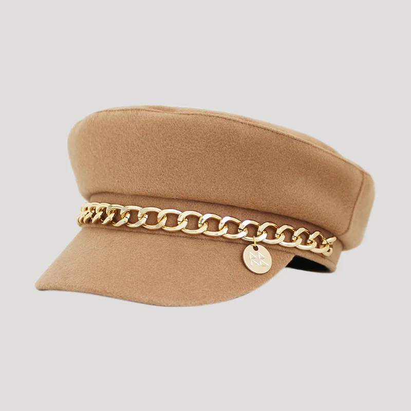 New Newsboy Caps Fashion Military Cap Flat visor caps Baker Boy Hat with Chain