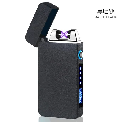 Matte Black Двойной Arc USB Зажигалка перезаряжаемая Электронная зажигалка светодиодный экран сигаретная плазма дисплей питания импульсная электронная зажигалка - Цвет: Matte Black