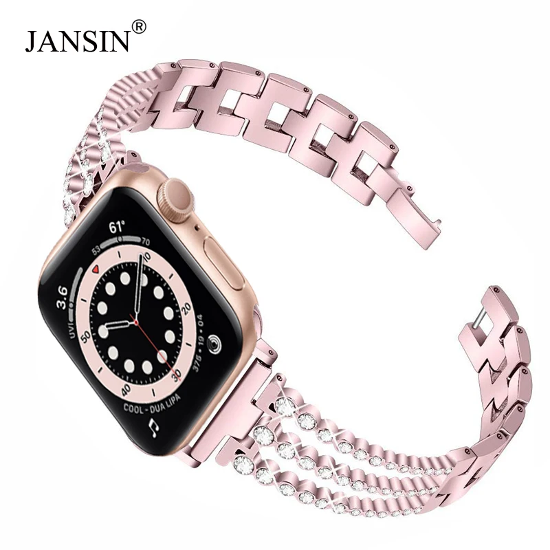 New Stainless Steel Strap for Apple Watch Band 38mm 42mm 40mm 44mm women Diamond Series 6 SE 5 4 3 Bracelet | Наручные часы