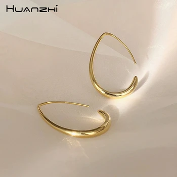 

HUANZHI 2019 New Half Crescent Chic Minimalist Classic Elegant Metal Hoop Earrings for Women Girls Wedding Party Travel Jewelry