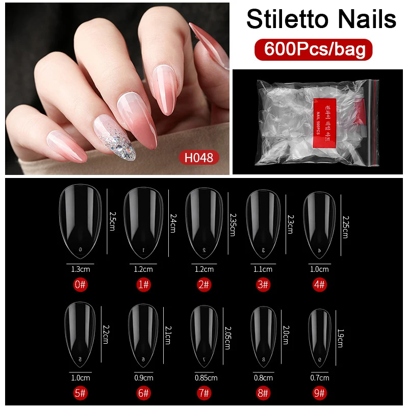 600 Pieces/Pack Short Almond Stiletto Pointed Artificial False Nail Tips Full Cover Fake Acrylic Nails Press On Fingernail | Красота и