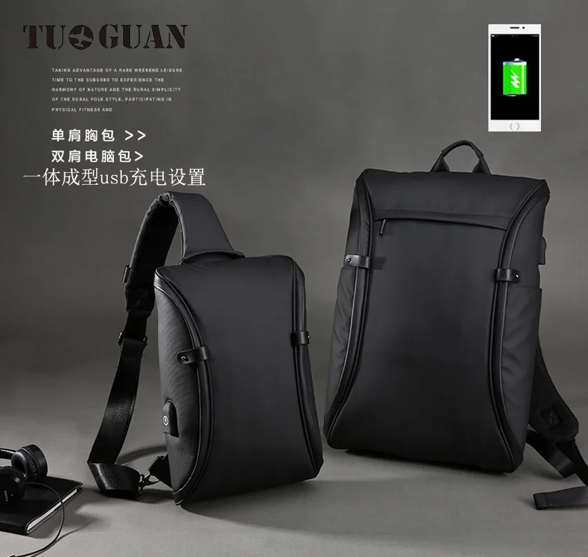 

Tu guan Middle School Students School Bag USB Canvas Backpack Korean-style Anti-theft Backpack Backpack Computer Bag New Product