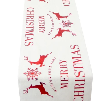 

Cotton Embroidered Christmas Table Runners 270x28cm Deer Christmas Tree Table Runner Cloth Cover for Home New Year Decoration
