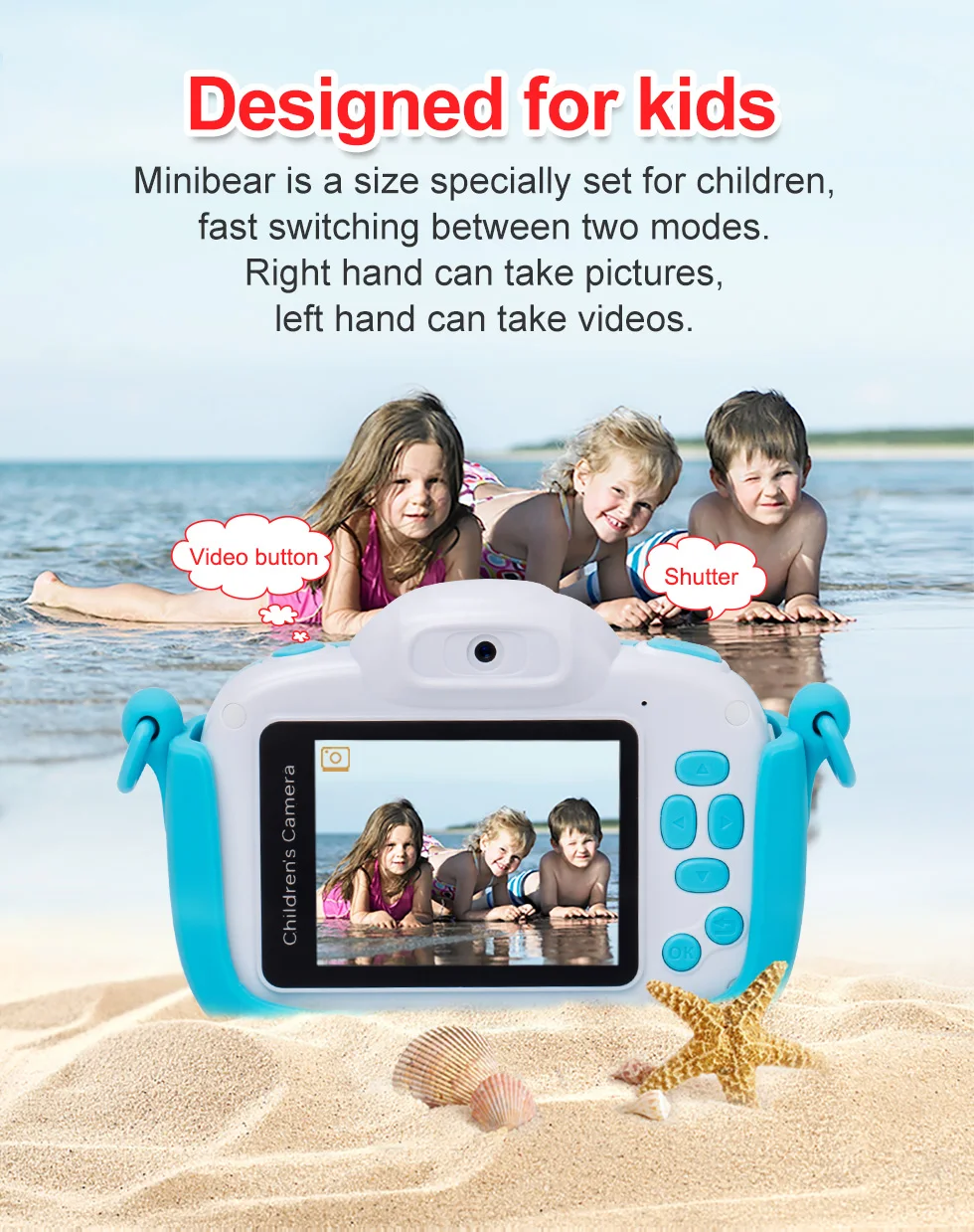 Minibear Children Camera For Kids Digital Camera For Children 1080P HD Video Camera Toy For Children Birthday Gift For Girl Boys