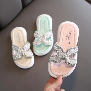 

Girls Slippers Kids Shoes Summer Bow Sequin Slippers Outdoor Children Beach Shoes Baby Toddler Sandal Flat Outdoor Flip Flop