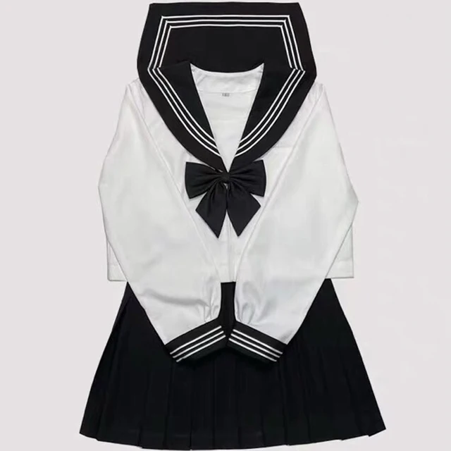 Japanese School Girl Uniform Plus Size JK Black Sailor Basic Cartoon Navy Sailor Uniform sets Navy Costume Women girl costume Long Sleeve Sets