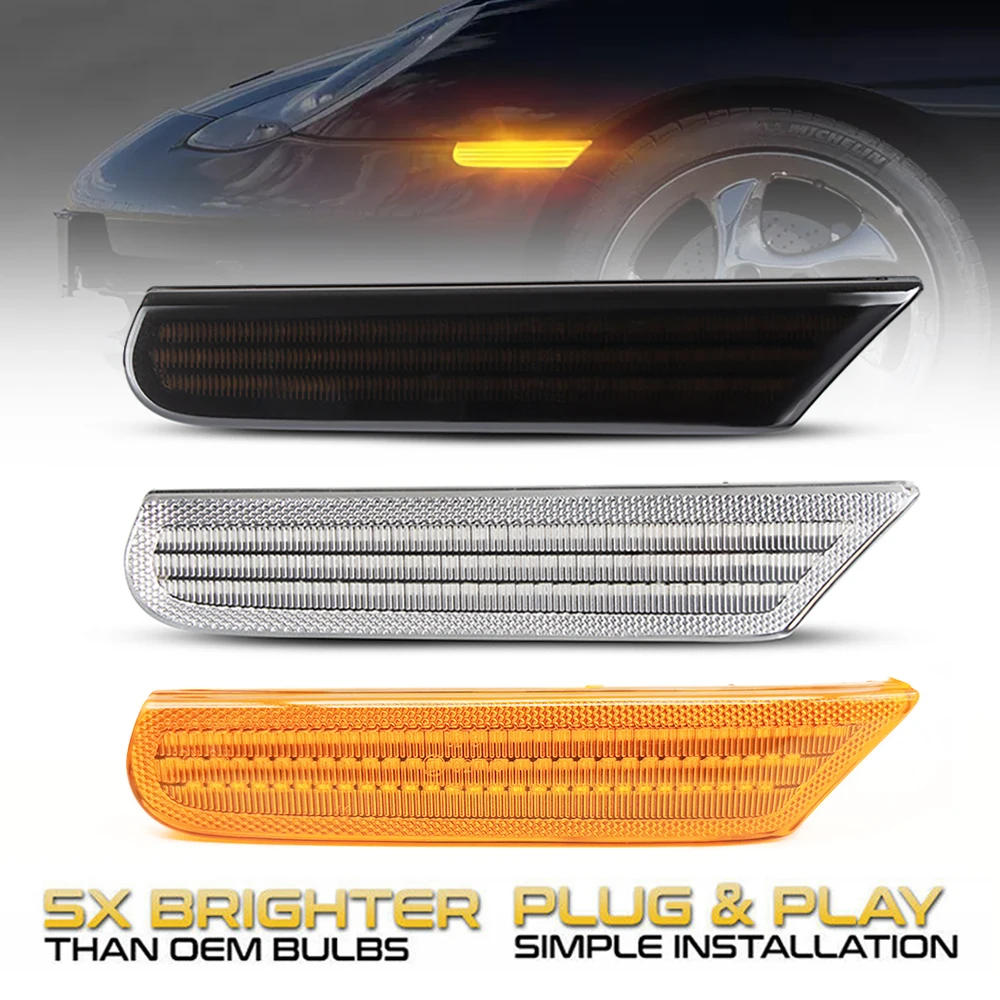 2Pcs Dynamic Amber LED Side Marker Light For Porsche Boxster