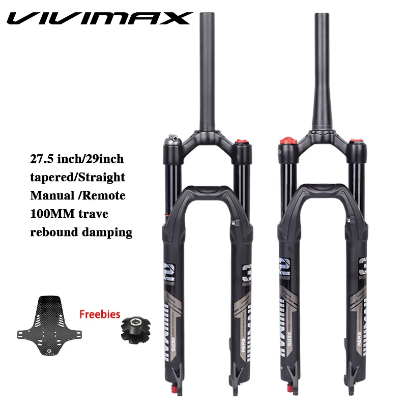 

VIVIMAX Bike Fork Solo Air with Rebound Adjustment MTB front Suspension 26/27.5/29er Straight/Tapered Tube Lockout Bicycle QR