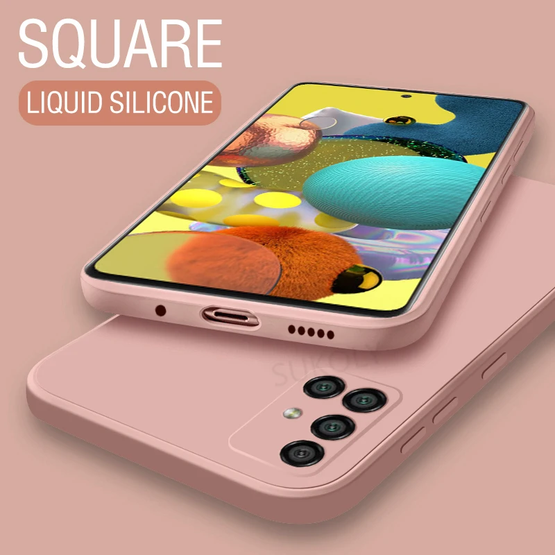 For Samsung A52 5G Liquid Silicone Square Case Lens Protective Matte Cover For Samsung S22 Ultra S20 FE Note 20 A51 A71 A32 A72 best case for samsung Cases For Samsung