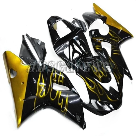 R1 2001 литья полный обтекатель комплект для Yamaha YZF1000 R1 2000 2001 YZF R1 00 01 ABS пластик Кузов черный с золотым пламенем