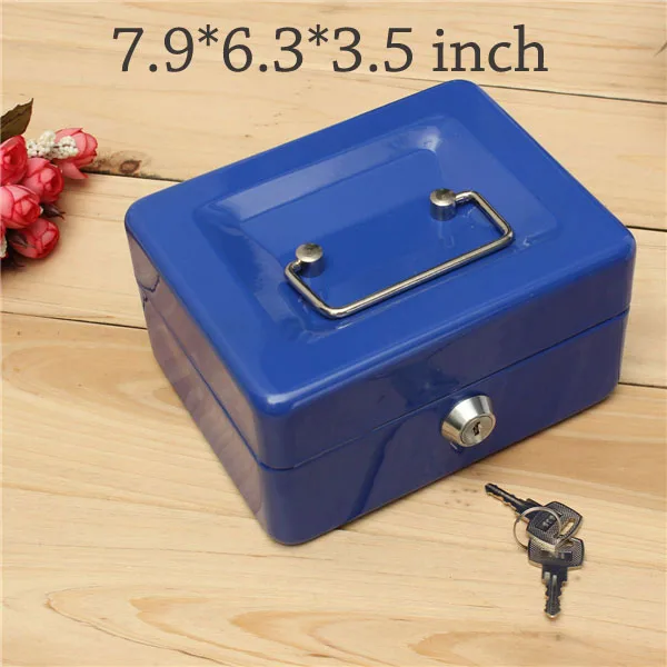 L size Blue Keys Практичный мини-кассовый Копилка из нержавеющей стали с замком безопасности с замком, сейф, маленький, подходит для украшения дома, 3 размера - Цвет: L size Blue Keys