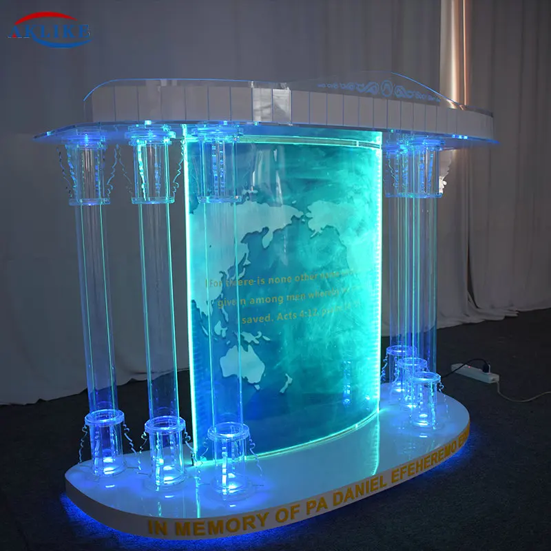 Plexiglass Podium Religious Ceremony Rostrum Modern Church Pulpit AKLIKE Commercial Furniture Acrylic Table Light Podium