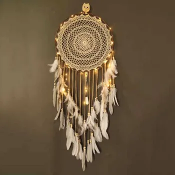 

Feather Wind Chimes Crafts Indian Dream Catcher White Wind Chimes Handmade Indian Dreamcatcher Net for Wall Hanging Home Decor