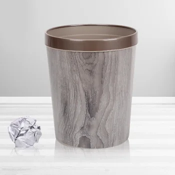 

12L Trash Can Durable Garbage Can Waste Basket with Wood-Grain European Style Wastebin for Bathroom QJS Shop