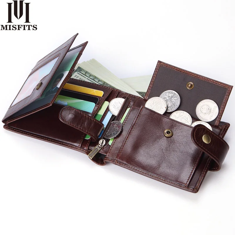 

MISFITS 2020 Men's Cowhide Antitheft Wallet Hasp Leisure Card Holder Coin Purse Photo Holder Large Capacity Purse men gifts