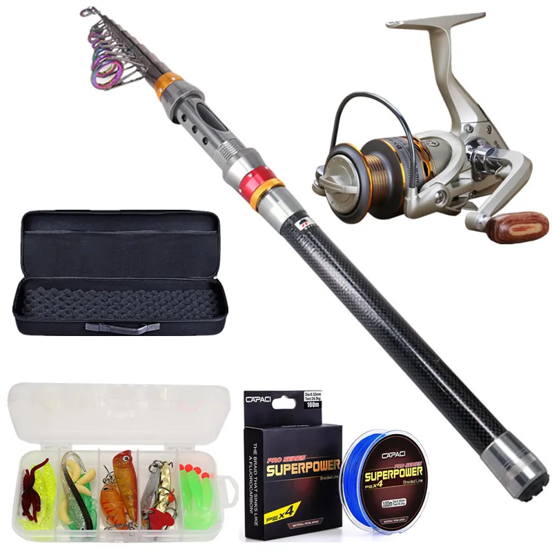 

Telescopic Fishing Rod Reel Kit Spinning Reel Gear Pole Set 100M Fishing Line Lures Set Hooks Jig Head Accessories
