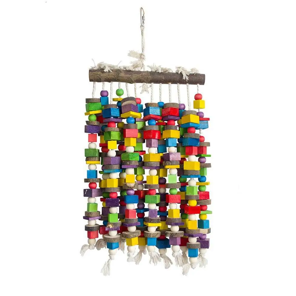 Large Bird Parrot Chewing Toy, Bird Toys Multicolored Natural Wooden Blocks Bird Tearing Toys, for Macaws