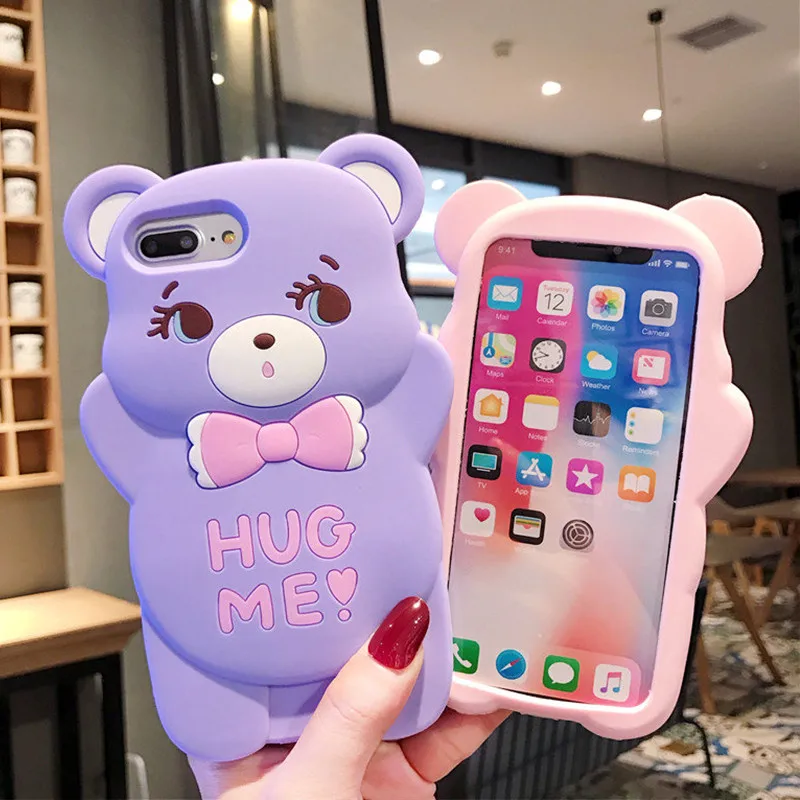 3D чехол с изображением розового медведя для iPhone 11 Pro Max, мягкий силиконовый чехол для iPhone 7 8 6 6 s PIus XS Max X XR 10 5 5S SE, задняя крышка