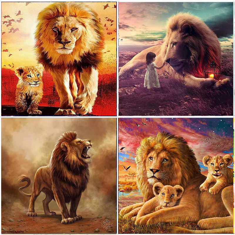 

5D DIY Diamond Painting Lion Full Drill Round Diamond Cross Stitch Embroidery Diamond Kit Mosaic Pictures Home Art Decor Gift