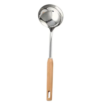 

Household For Kitchen Durable Stainless Steel Tableware Easy Hanging Soup Spoon Hot Pot Wooden Handle Cooking Long Colander