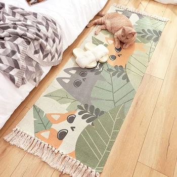 

Cat Bedroom Carpets for Girls Pure Cotton Hand-Woven Tassel Mats Rectangular Washable Kids Room Rugs Sofa Alfombras Tapete Sala