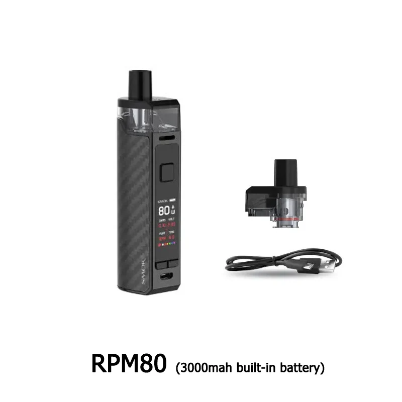 Комплект SMOK RPM80 PRO& RPM80 Pod Vape kit 3000 мАч батарея 5 мл картридж RPM80 RPM RPM80 RGC Pod электронная сигарета испаритель VS RPM40 - Цвет: Black Carbon(RPM80)