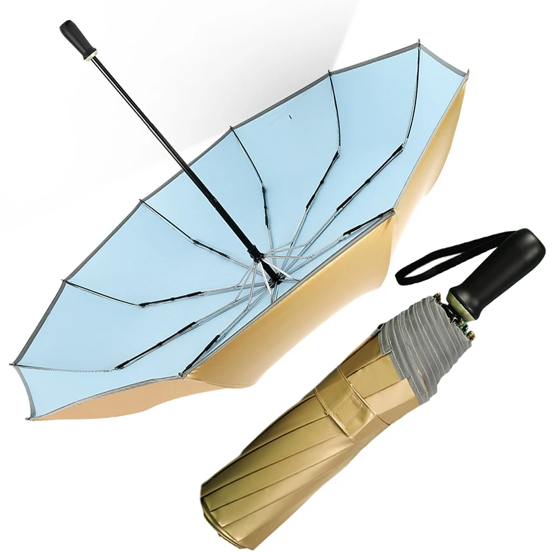 plegable para hombre y mujer, con protección Super UV de titanio resistente al viento, a rayas reflectantes, 10 varillas, para - AliExpress