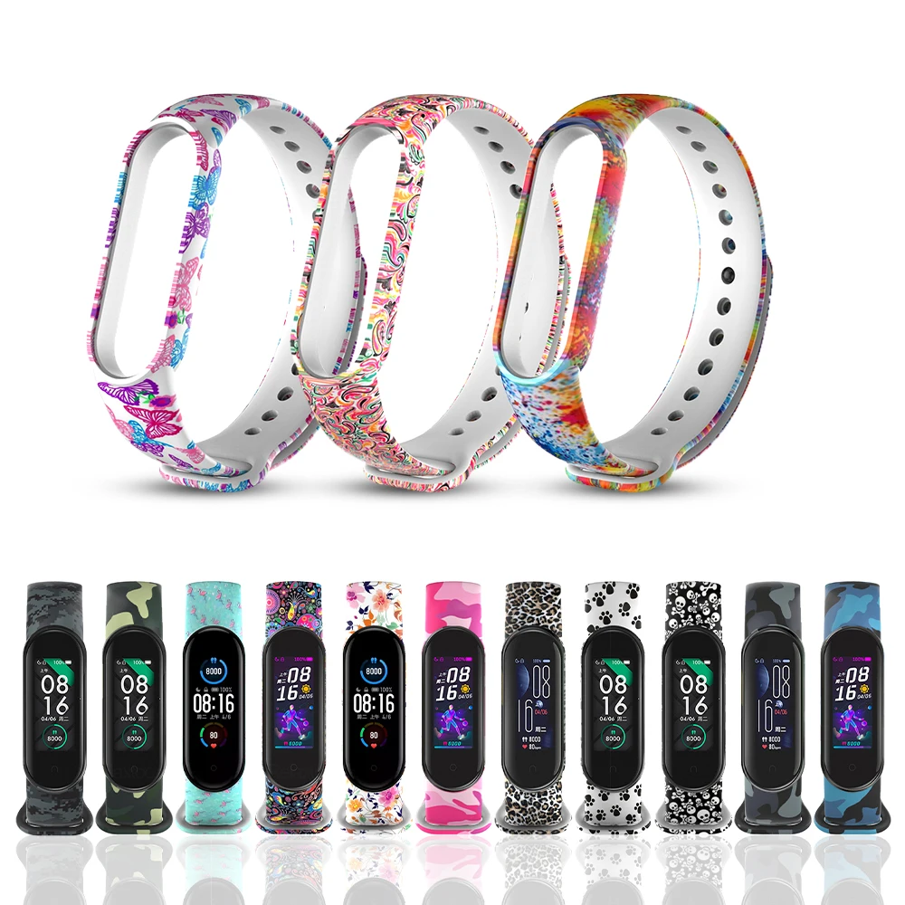 20 color For Mi Band 5 Strap Replacement Bracelet Xiaomi Miband Silicone Colorful Flowers Wrist Mi5 Belt | Электроника