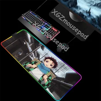 

XGZ Large RGB Mouse Pad Lock Edge Anime Kamado Tanjirou Custom Computer Keyboard Desk Mat Rubber Non-slip 900x400 / 800x300 Xxl