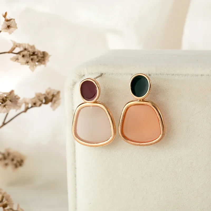 Popular web celebrity with geometric earring the stylish joker color transparent pendant jewelry accessories - Окраска металла: Чистый золотой цвет